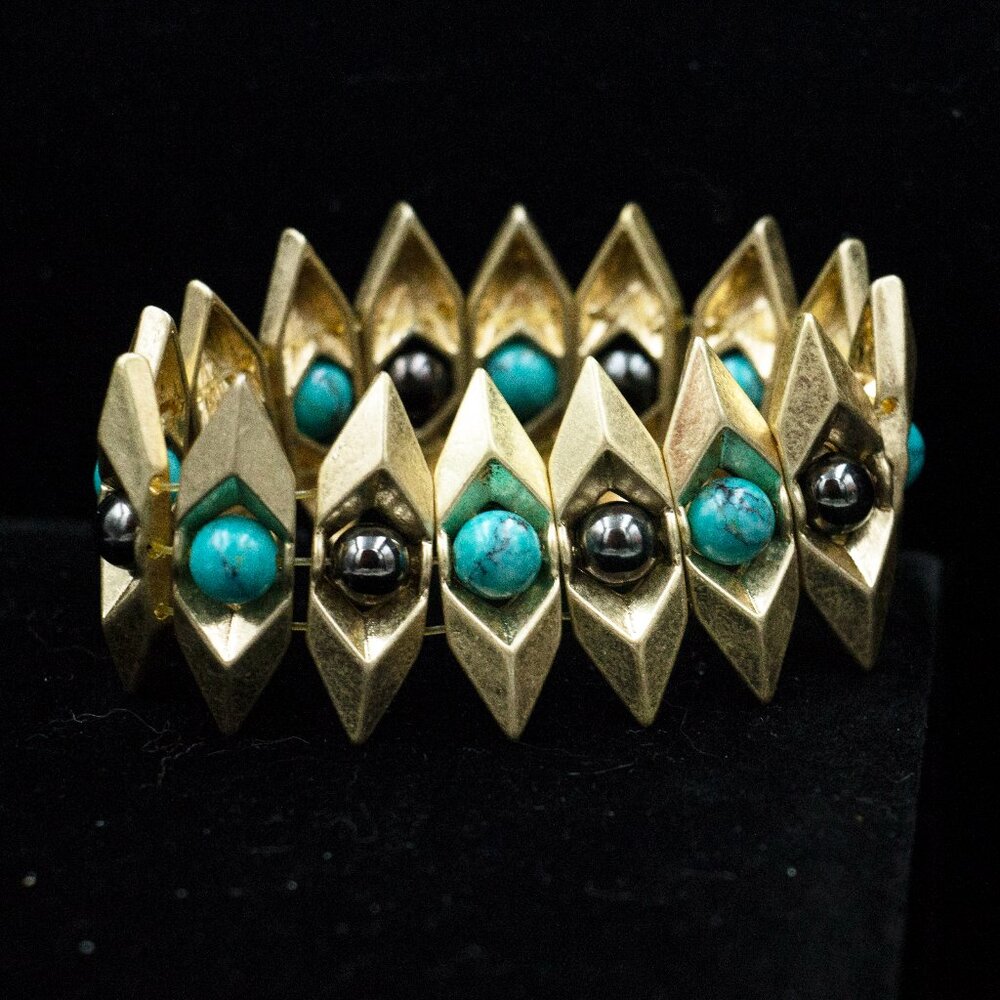 SPIKY TURQUOISE & BLACK BEAD BRACELET - JBSTGT1